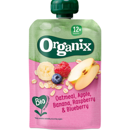 Organix voćna kašica zobene pahuljice, jabuka, banana, malina i borovnica 100gr